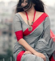 Ash Red Color Cotton Saree With Blouse h103